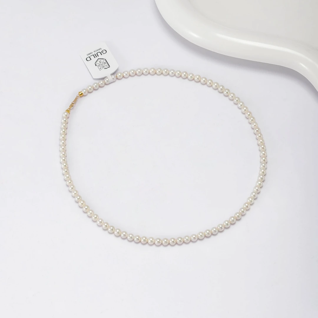 【木木】 吉尔德五星大证18k金极光冷白淡水小米珠项链3-5mm
