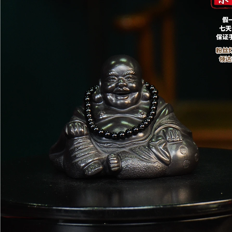 黑石黄弥勒佛（带佛珠）宜兴紫砂