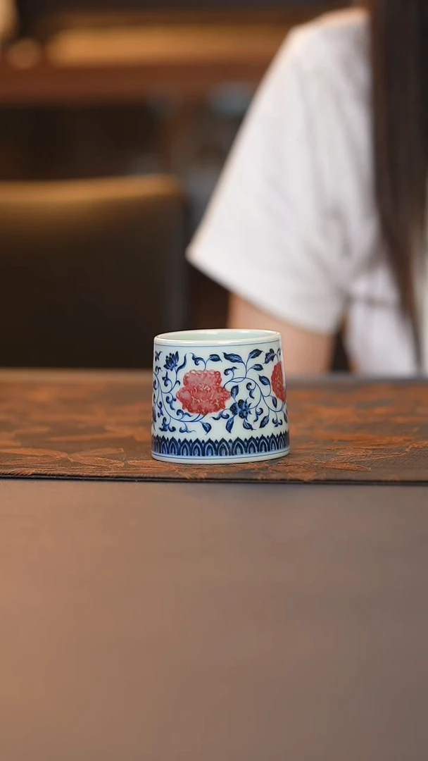 和然四季花卉釉里红小可乐杯