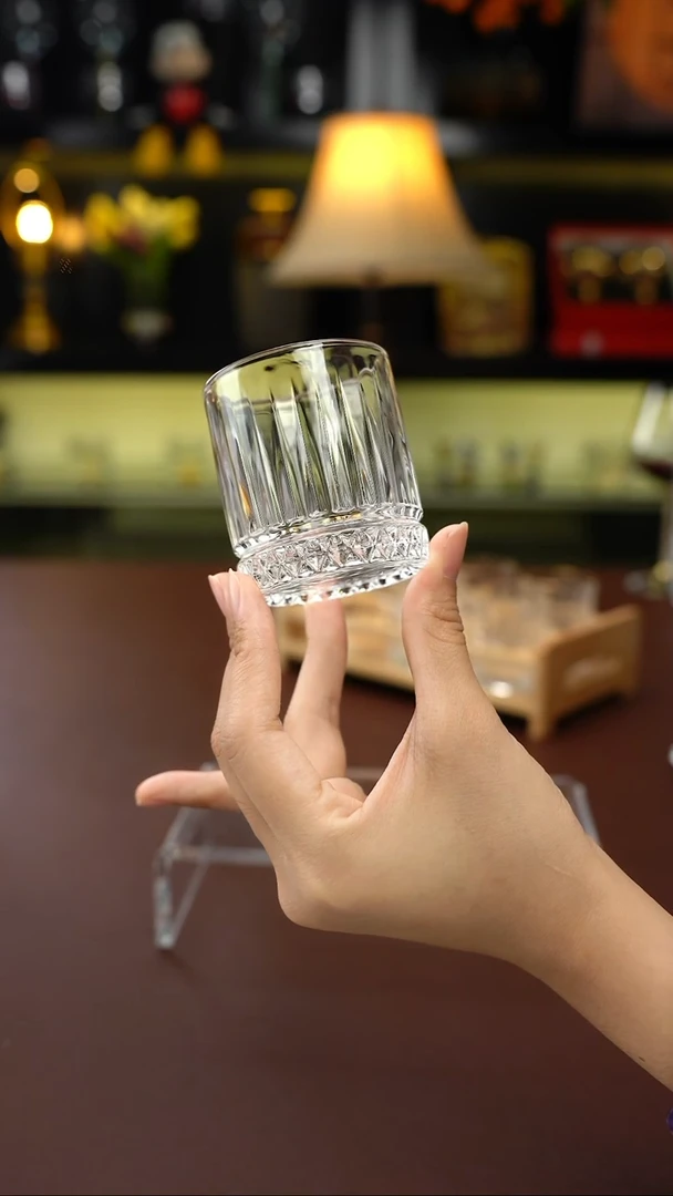 水晶玻璃手柄款8个二两条纹杯100ml