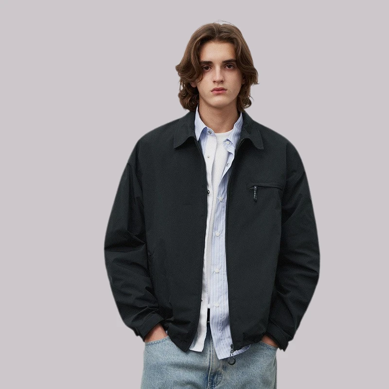 春秋季新款帅气百搭防水设计师款夹克宽松休闲工装翻领夹克男士
