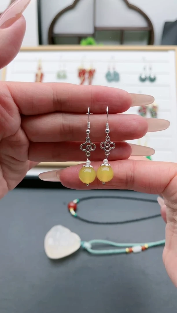 【闪购商品】玛瑙/玉髓耳饰银S925镶嵌351