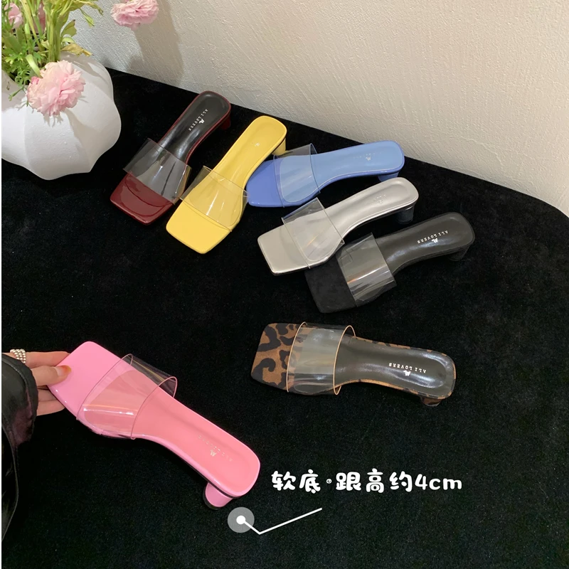 方头舒适透明百搭拖鞋女2025夏季新款外穿粗跟一字凉拖鞋335