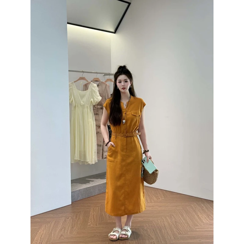 宿慕SUMU夏季显瘦连衣裙2025新6-14时尚气质天丝亚麻连衣裙59135