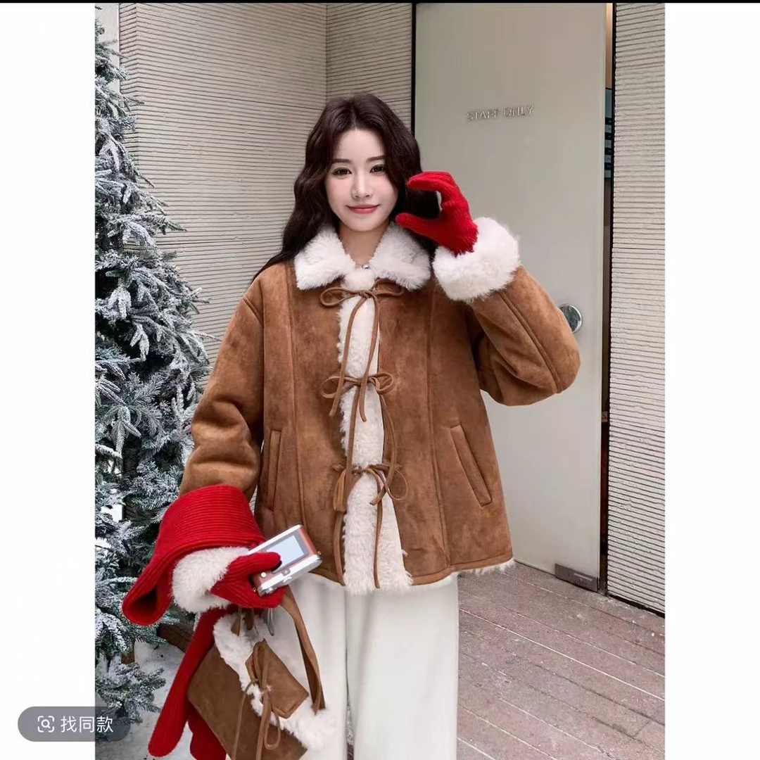 琦琦子 A7003# 东大门韩版美拉德保暖外套带包包