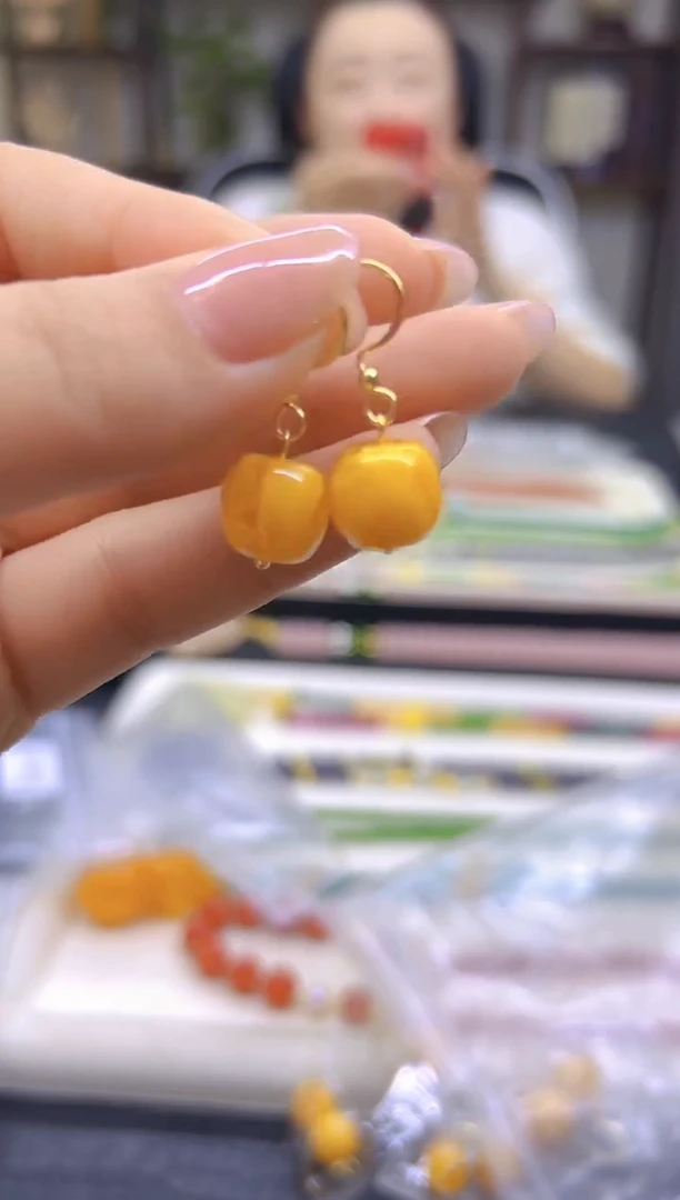 蜜蜡14K金镶嵌耳饰DIY款E01