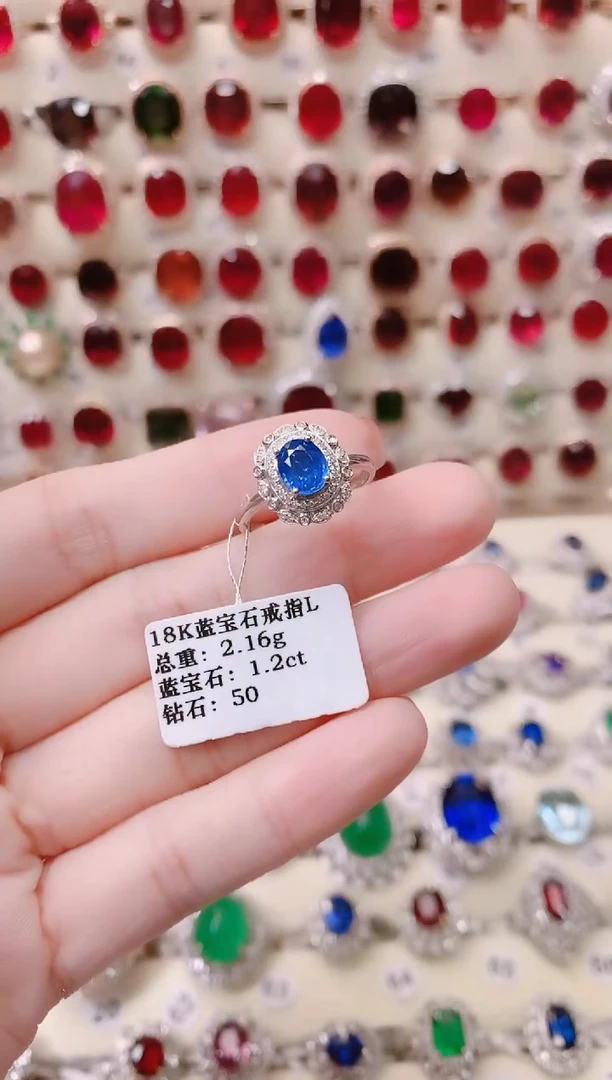 18K金戒指蓝宝石18K金镶嵌白**f1