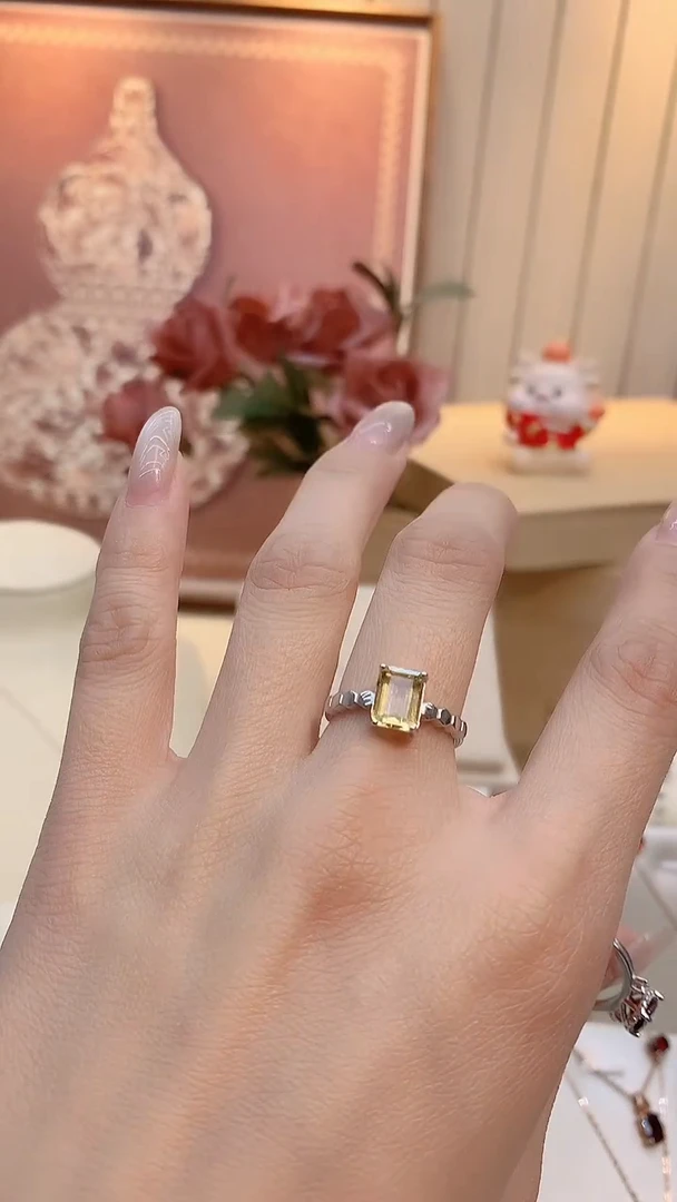 银S925镶嵌戒指黄晶方切