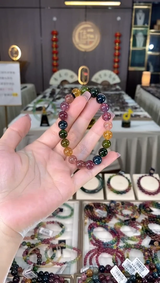 未镶嵌冰透体老矿碧玺彩虹单圈手串9mm+碧玺hon多样性发一条