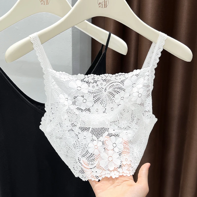 白色方领短款无袖内搭假领子上衣女薄款镂空蕾丝防走光叠穿小背心
