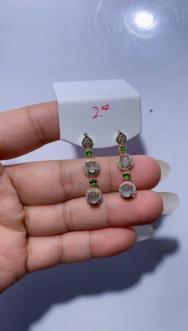 翡翠银S925镶嵌耳饰耳钉