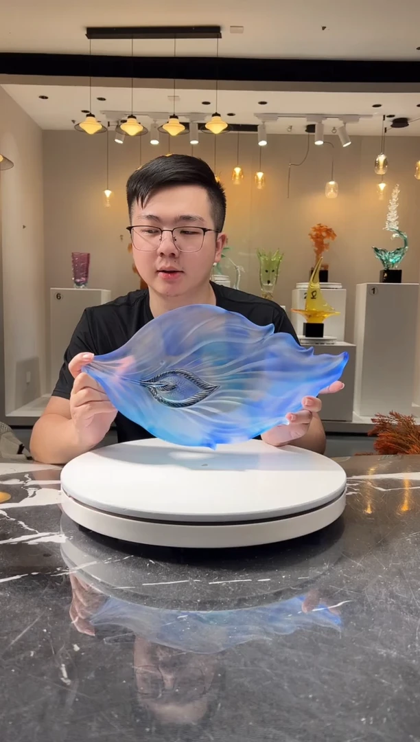 摆件巴比特美学-蓝色孔雀尾羽果盘