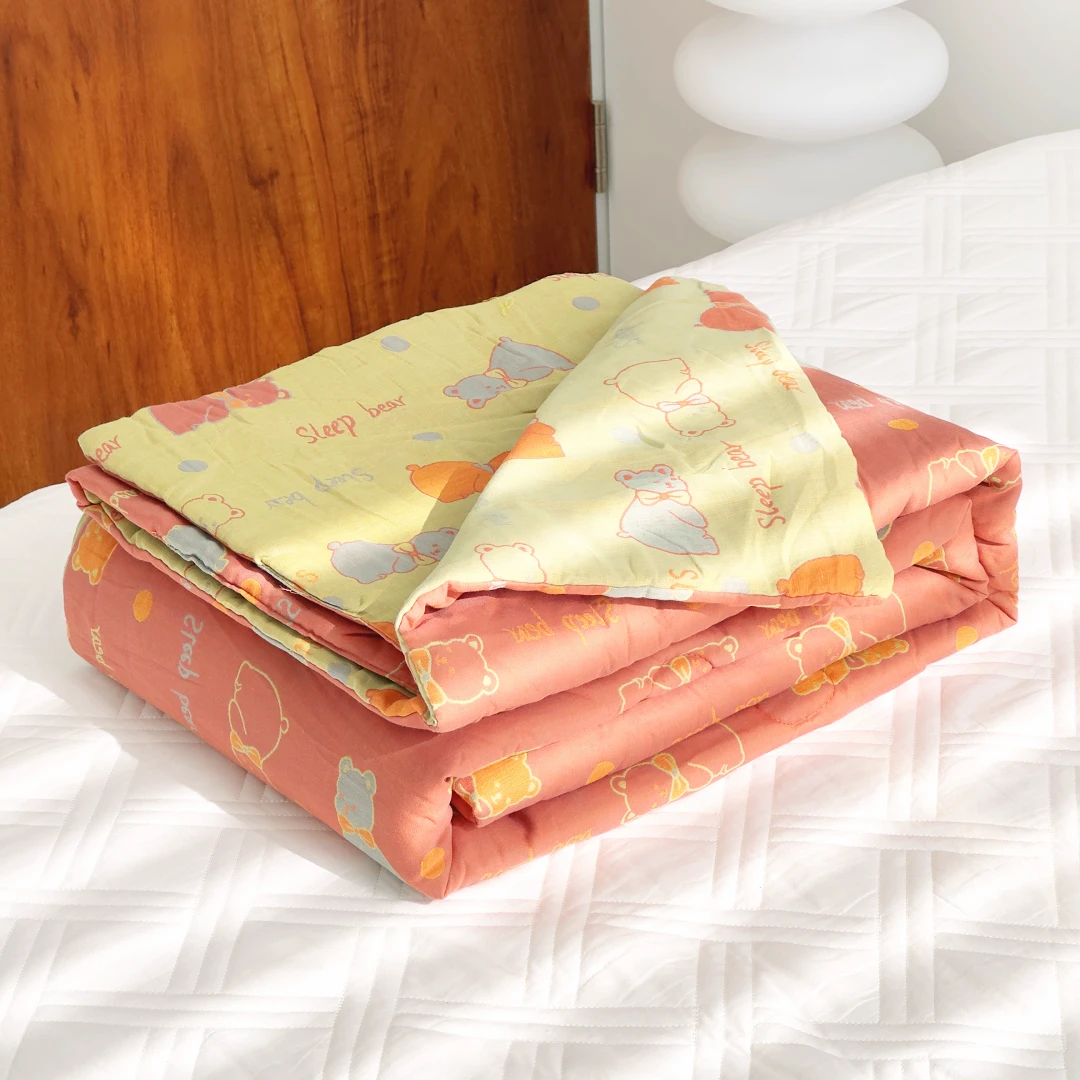 专享【京かわ会社】色织双层纱春秋被 150*200cm 小熊橘