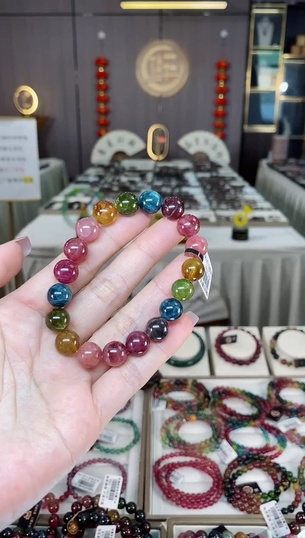 未镶嵌冰透体老矿碧玺彩虹单圈手串10mm+碧玺多样性发一条hon