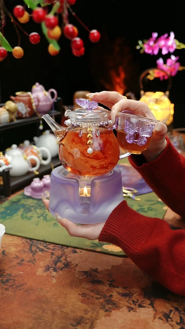 【闪购商品】紫色温茶台+茶壶+链子+杯子