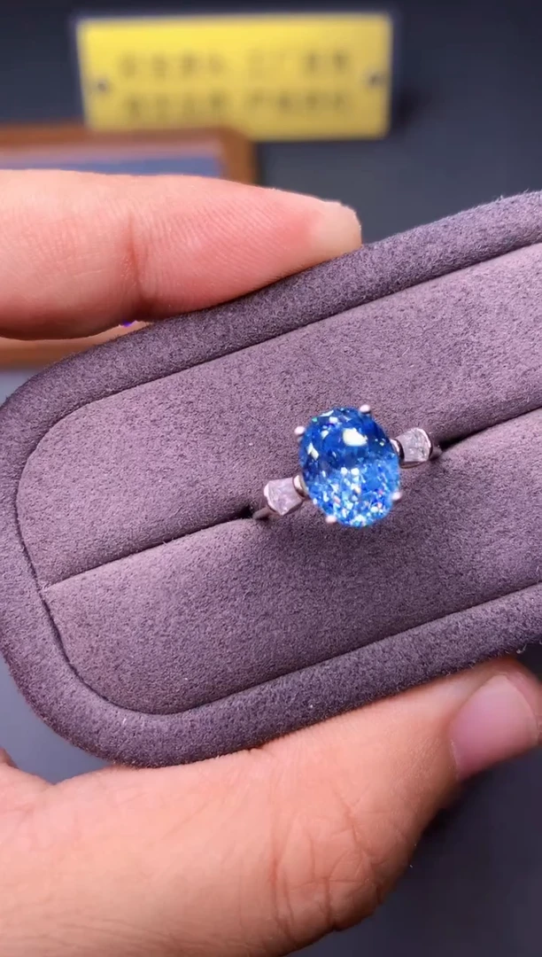 海蓝宝石戒指银S925镶嵌00000