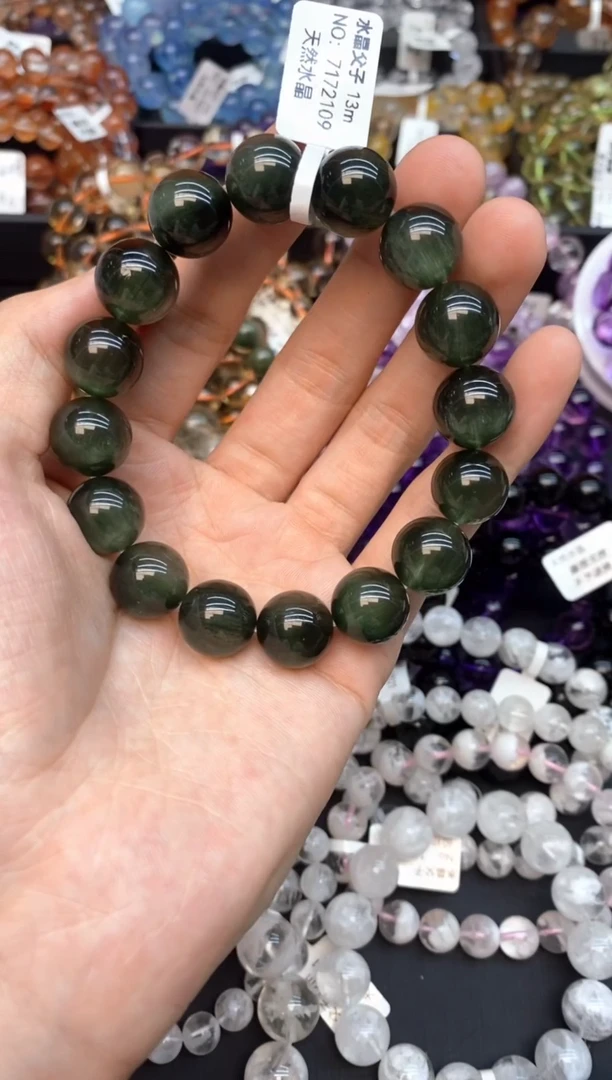 水晶手串未镶嵌24绿兔毛13mm