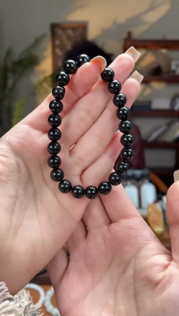 未镶嵌手串和田玉黑8圆