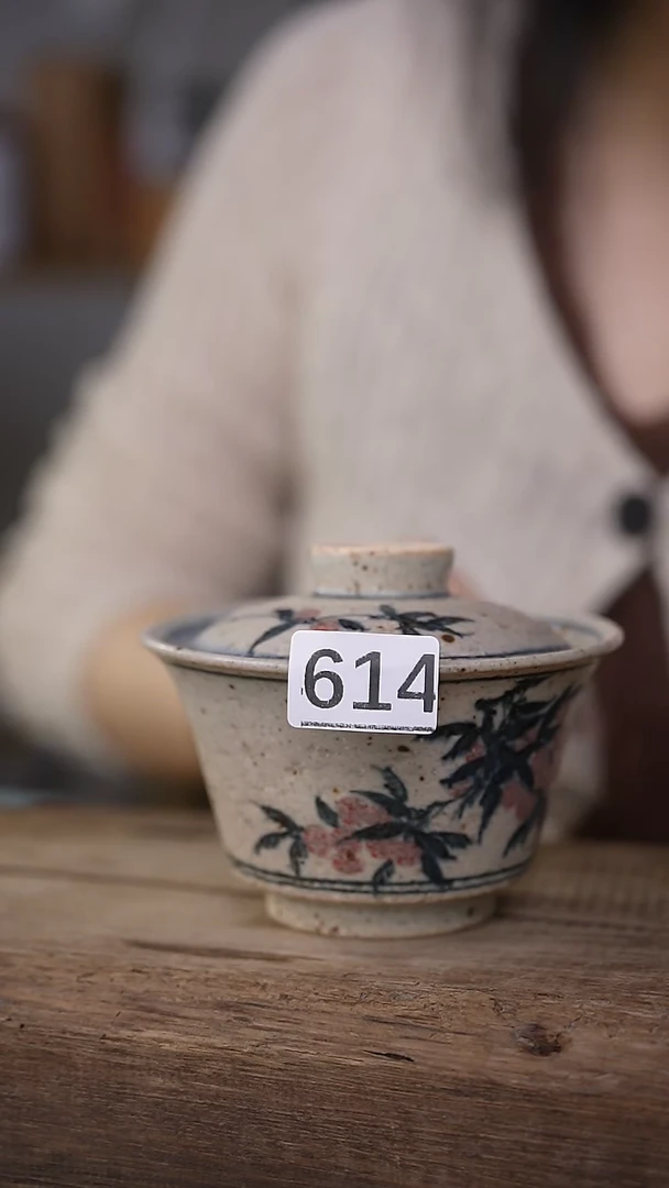 【闪购商品】瓷片水墨画高古青花盖碗