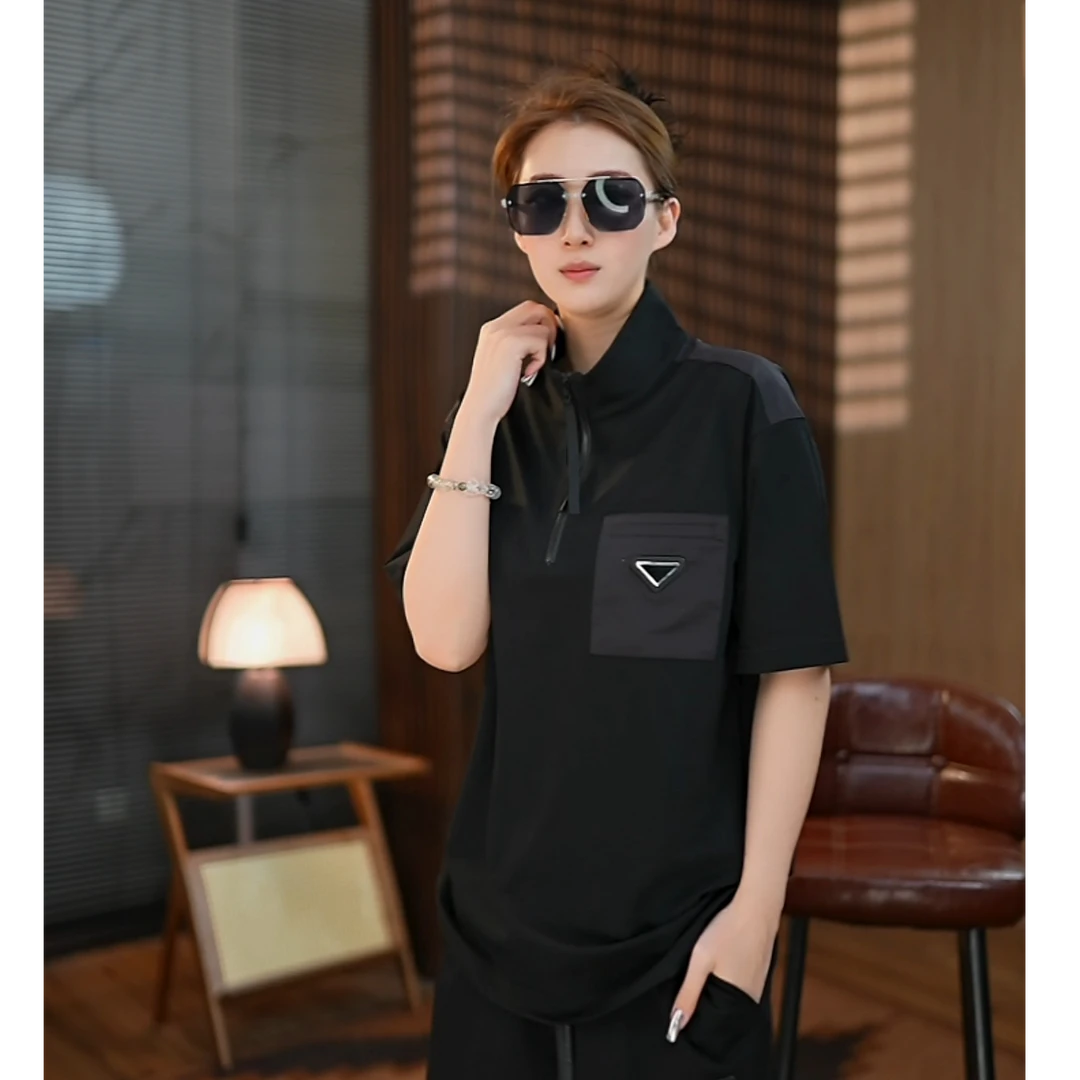 2025男士夏季爆款拉达时尚亲肤透气微阔短袖运动休闲黑色宽松