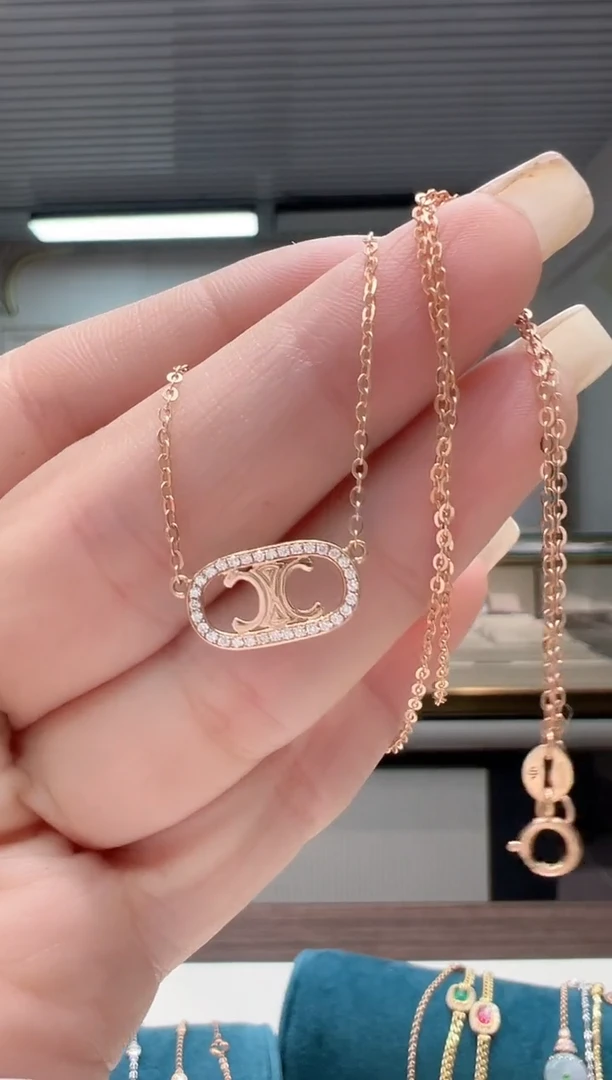 【闪购商品】钻石颈饰18K金镶嵌满钻心门项链K红