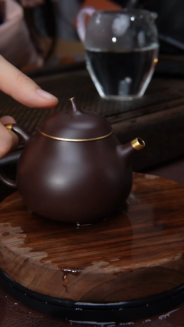 【闪购商品】紫砂茶壶茄瓜紫泥描金紫砂壶