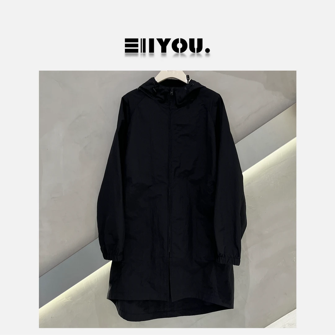 【ENYOU定制】黑色连帽长款冲锋衣外套