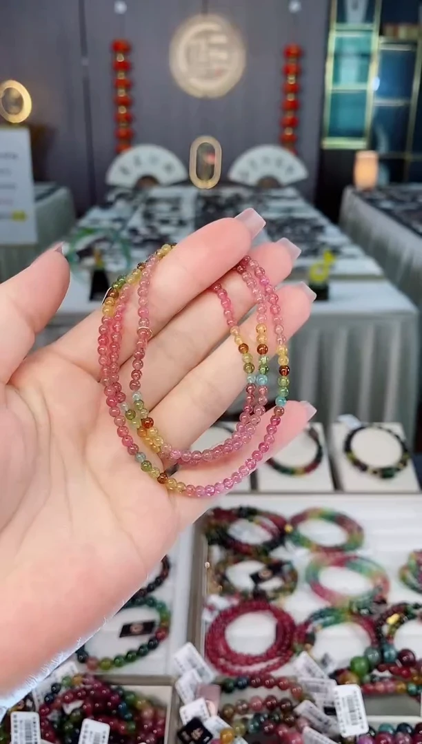 未镶嵌老矿碧玺色标三圈手串3mm+碧玺hon多样性发货一条