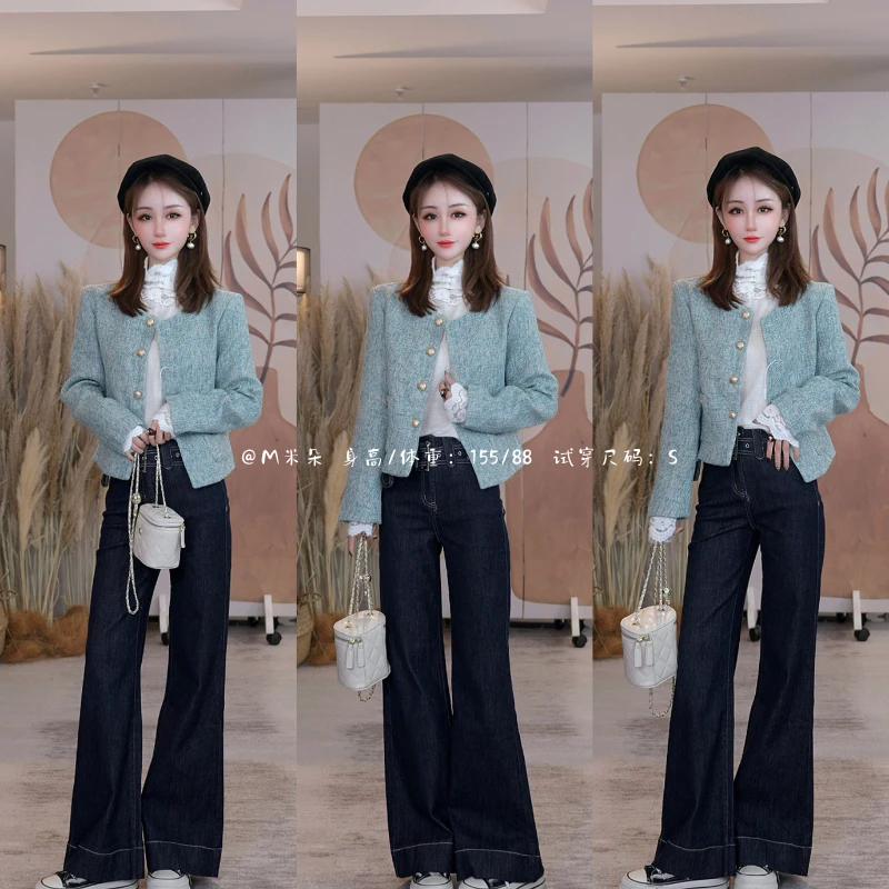 【米朵自制】绿色小香风编织粗花呢外套女2025春季新款名媛气质上衣