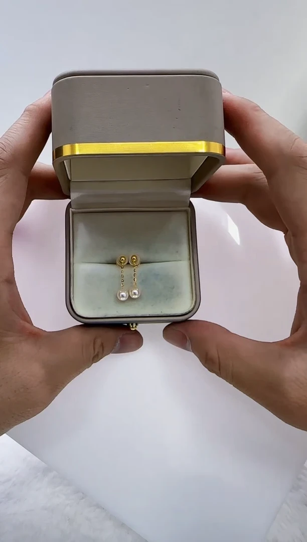 银S925镶嵌海水珍珠DA 羽皇金耳环5-6 A656