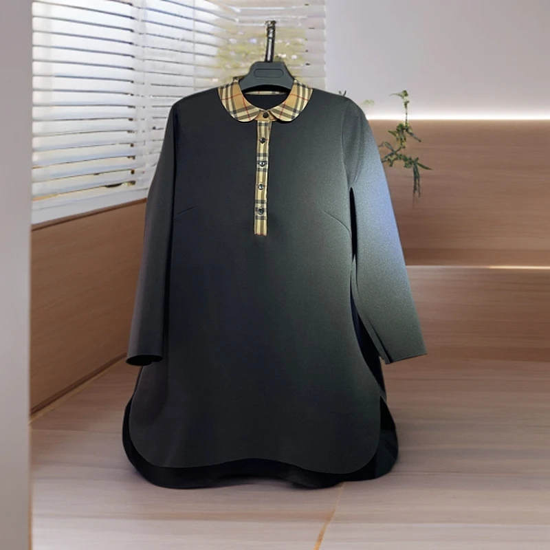 X液态棉格子圆领衫