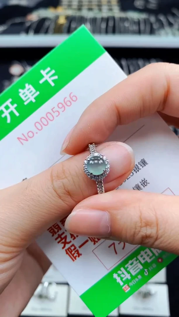 翡翠戒指银S925镶嵌5966
