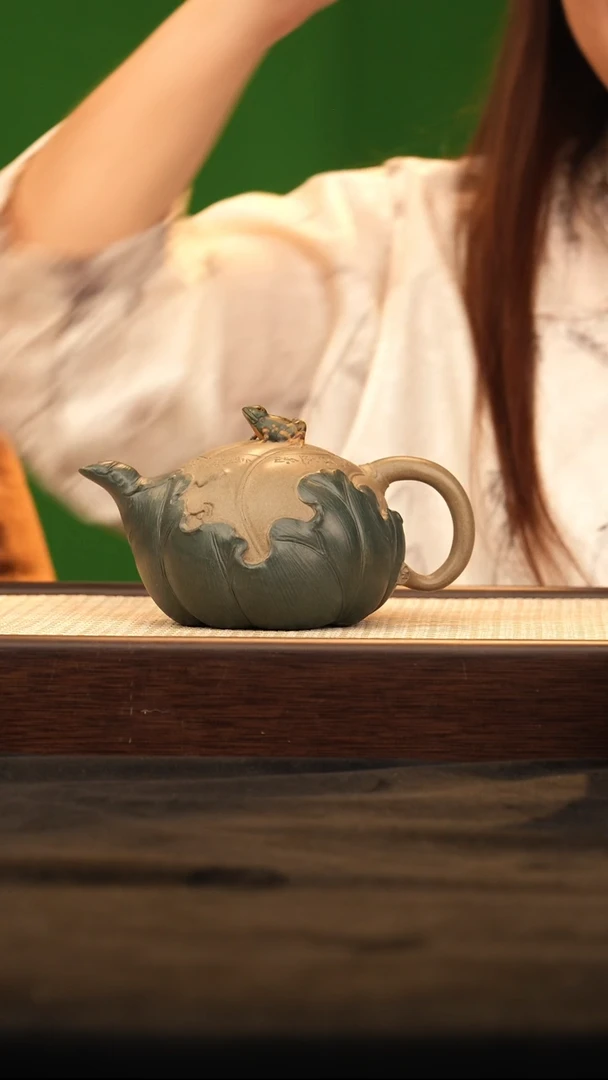 茶壶紫砂JYH蛙鸣 绿泥350cc-4条屏