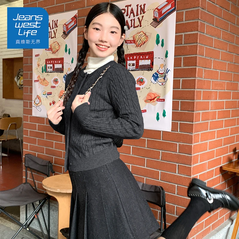 真维斯无界灰色针织衫女2025年新款秋冬季百搭紧身显瘦外穿外套潮