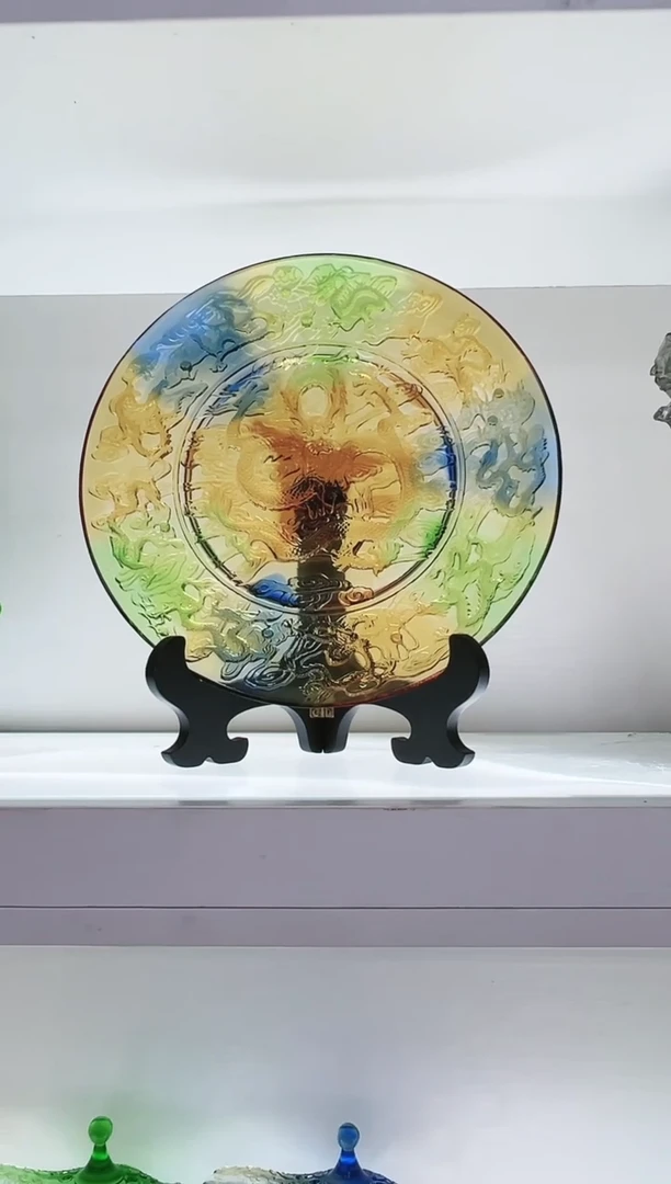 手工艺品琉璃古法琉璃龙盘