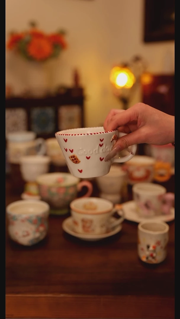 陶瓷手柄款牛角包咖啡杯