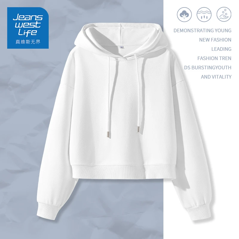 真维斯无界女士短款连帽卫衣经典设计不过时四季穿搭都好看百搭款