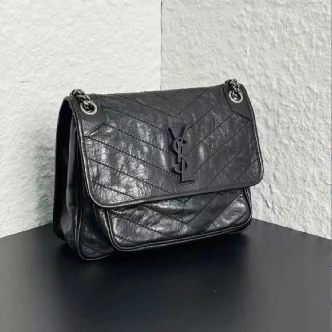 95新 YSL/圣罗兰 经典黑色Niki中号单肩/斜挎包