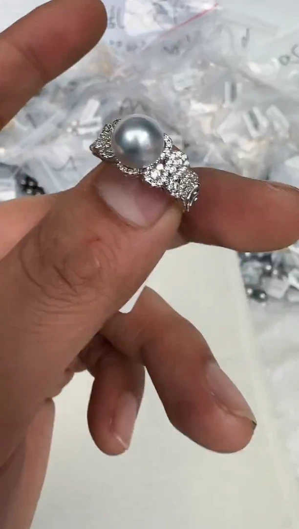 银S925镶嵌戒指海水珍珠戒指