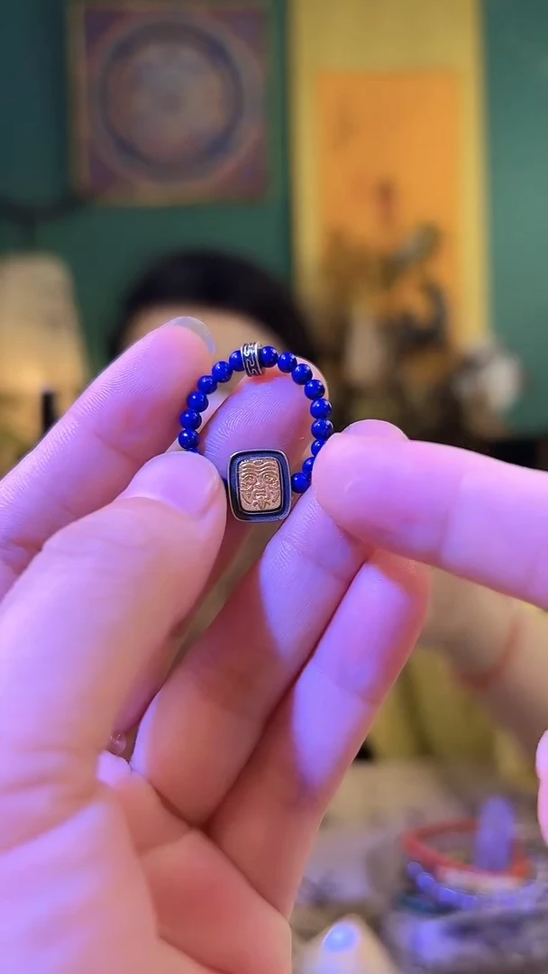 青金石银S925镶嵌戒指青金石扎基拉姆戒指