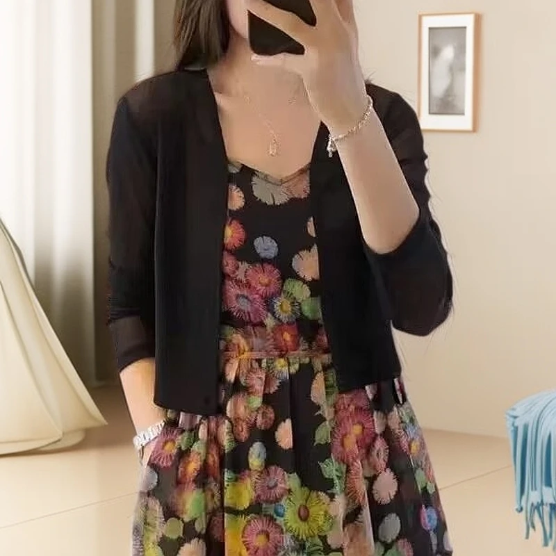 【小妹轻奢女装】时尚休闲清凉透气小个子夏日仿晒镶银丝针织衫532