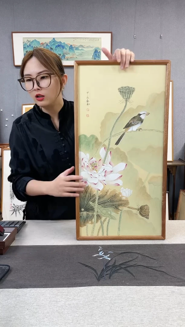 【闪购商品】国画手写手绘带框作品-35*68-杨春柳