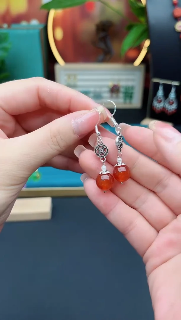 玛瑙/玉髓耳钉银S925镶嵌706000