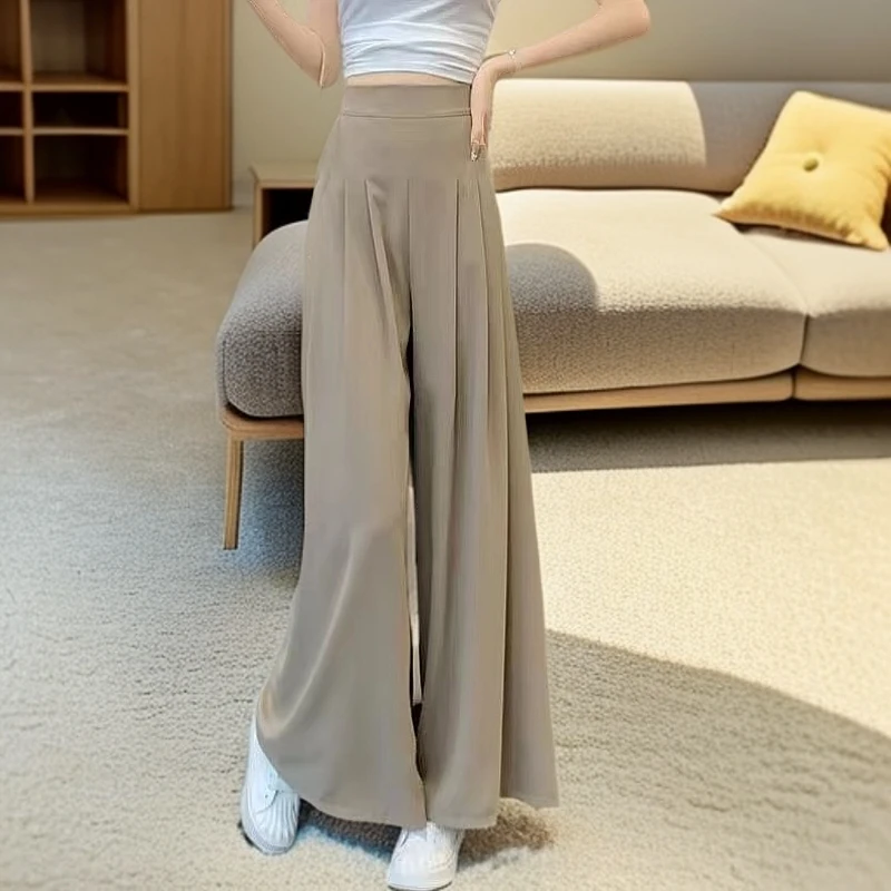 新款休闲裤小个子薄款2025阔腿裤宽松裙裤女垂感夏季冰丝西装高腰