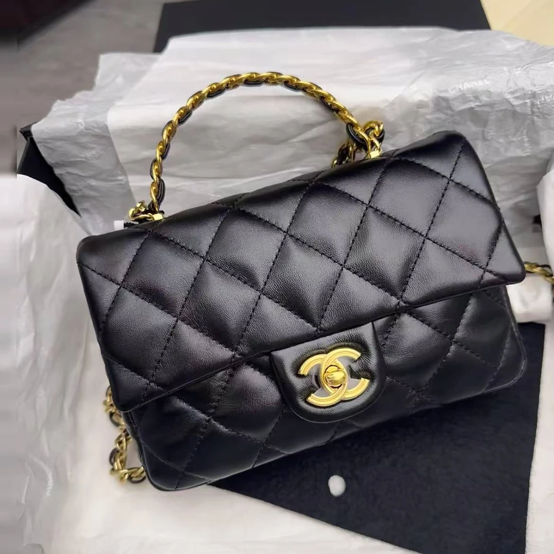 99新 Chanel/香奈儿 7姐专场/24P黑金羊 麻花手柄handle 手提包