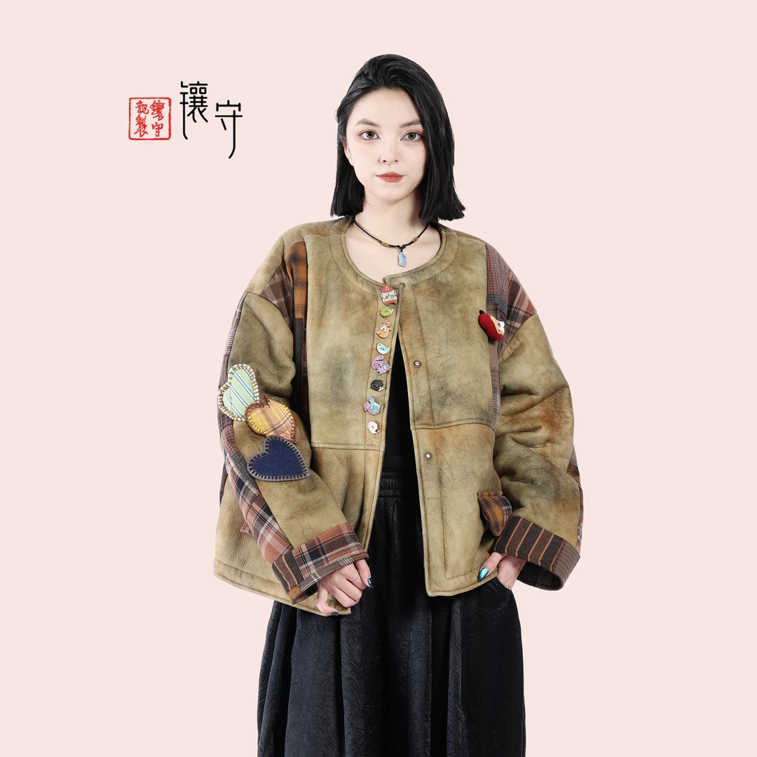 【镶守·白露】冬季设计师款复古休闲皮毛一体短款白鹅绒服外套8370