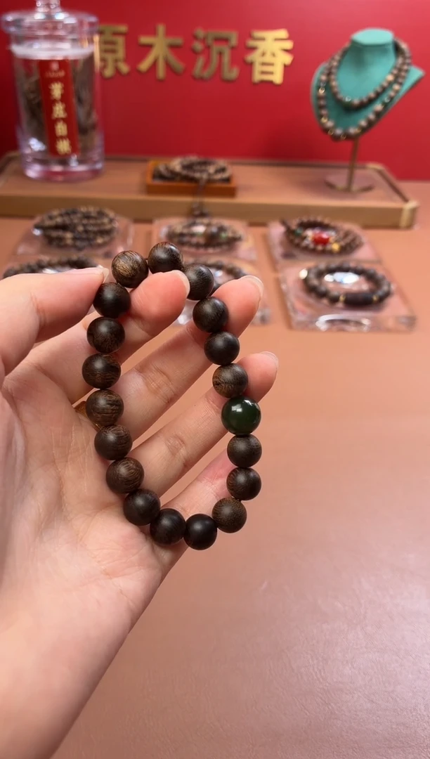 沉香手串沉水越南芽庄黄棋10玉化瘿子瘤疤单圈