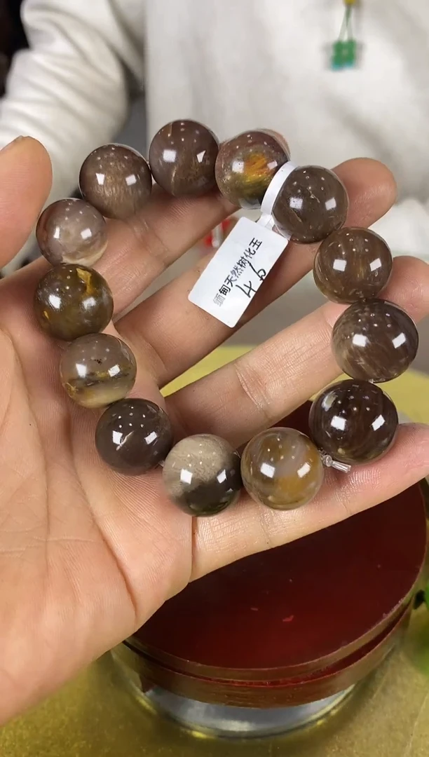 未镶嵌珠宝奇石硅化玉缅甸天然树化玉手串
