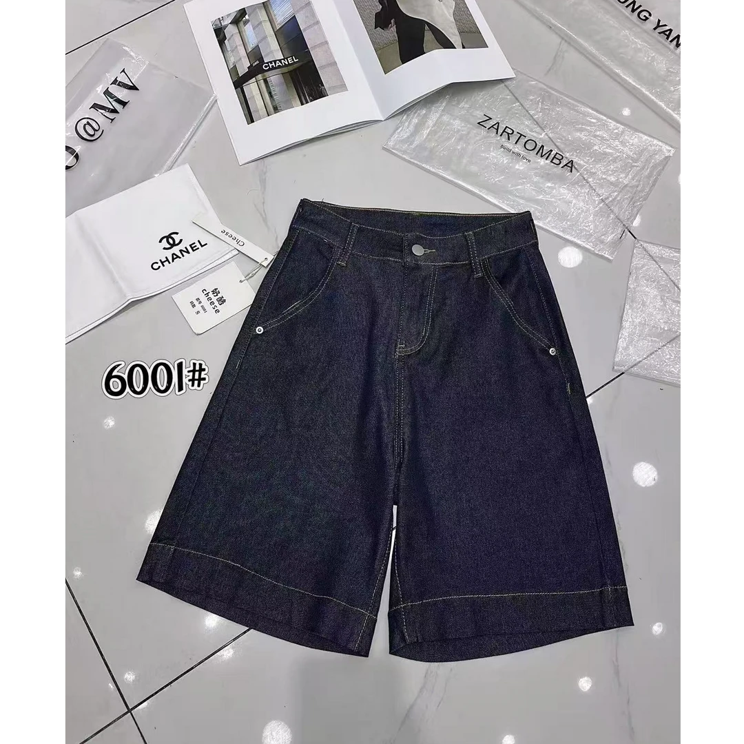 6001 短裤夏季纯色高腰牛仔短裤宽松百搭时尚五分裤【昌岗】