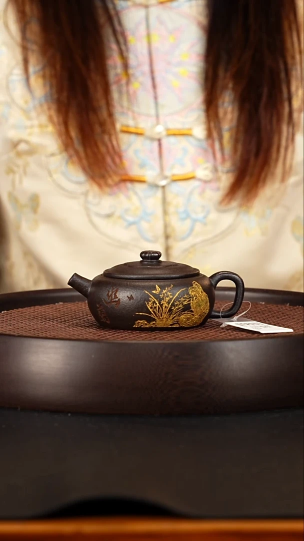 茶壶紫砂宜兴紫砂壶玄铁石黄扁玉150cc